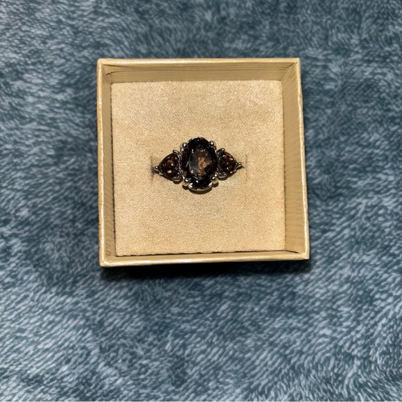JTV Jewelry - Prime Art & Jewel 3 Stone Smoky Quartz Rhodium Sterling Silver Ring Size 8